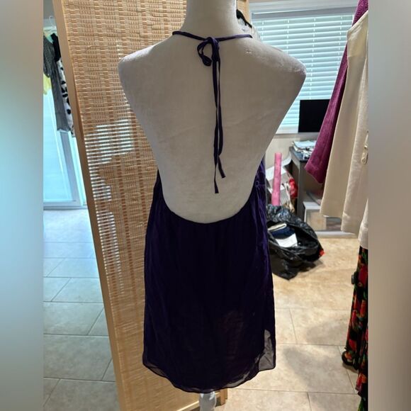 Alice + Olivia Leia Tie Neck Halter Top Violet Rich Purple Silk Blouse Medium - Picture 2 of 4